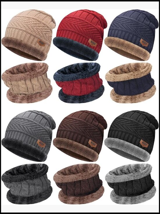 6-Piece Winter Beanie and Neck Warmer Set, Fleece Lined, Unisex Outdoor Hat
